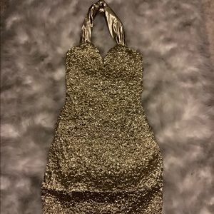 Vintage Metallic Gold Halter Dress.